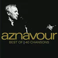 Pochette en noir et blanc d'album Charles Aznavour chantant