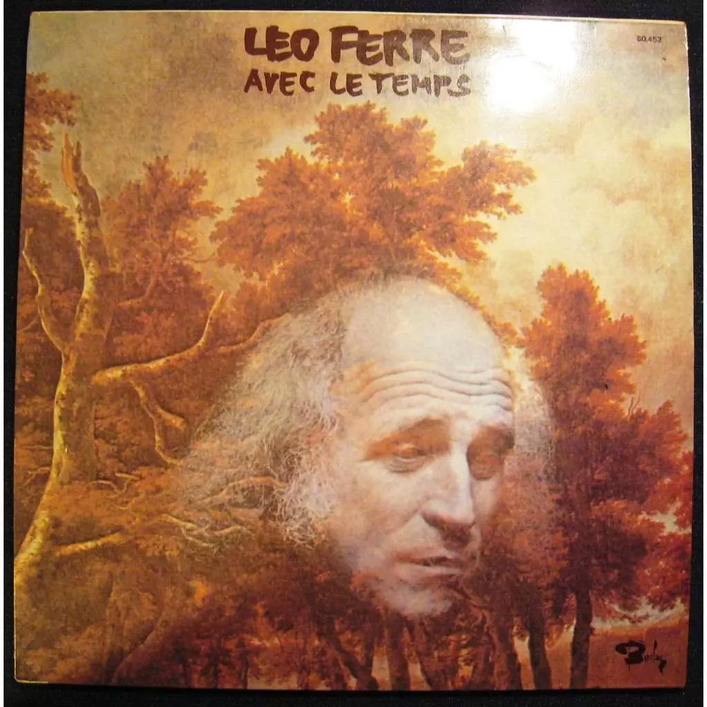 Photomontage avec la tête de Léo Ferre dans la foret, avec cheveux servant de branche et feuilles