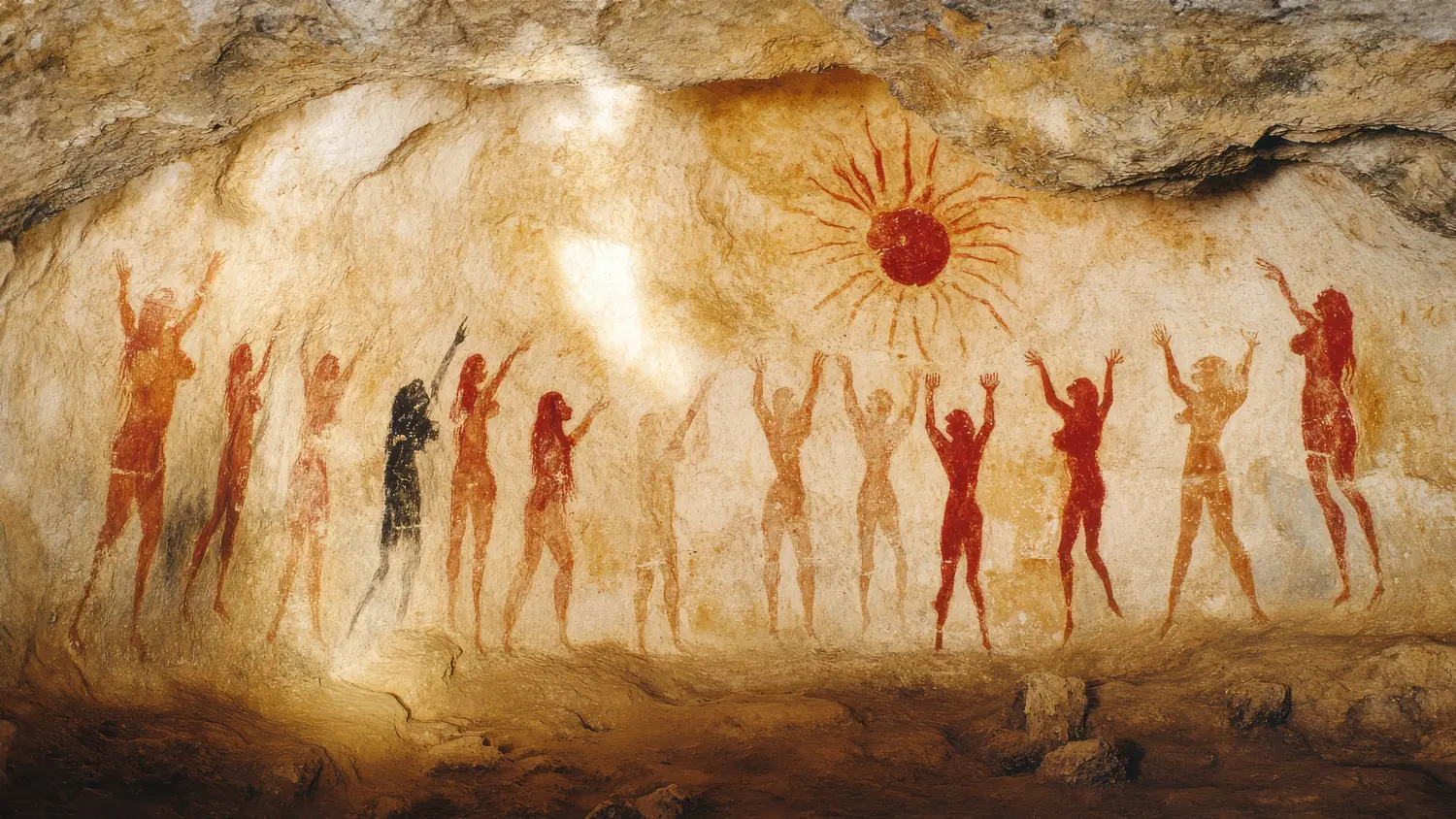 Illustration du chant préhistorique entre humains autour du feu